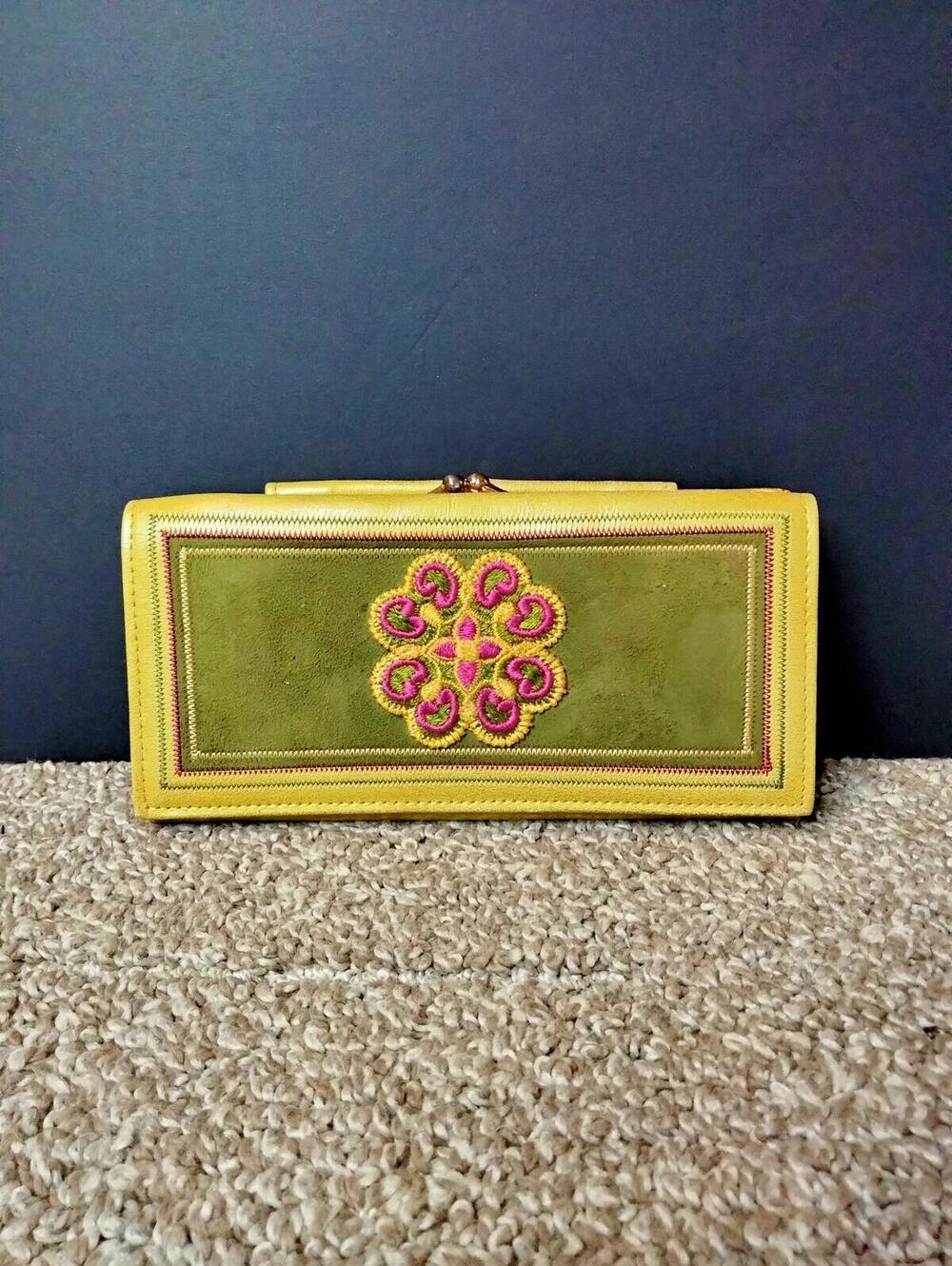 Vintage Princess Gardner Wallet Gold Leather Tri French Purse Embroidered Velvet
